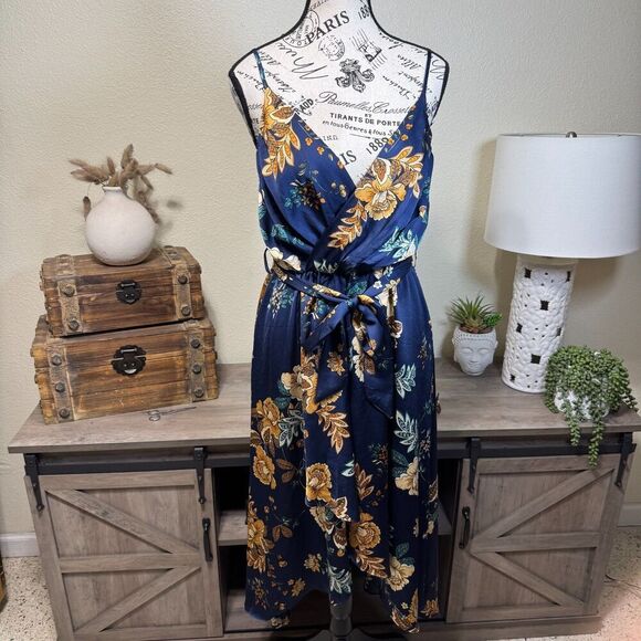 Hello Molly Falling In Style Floral Midi Dress Waist Tie Size 6 High Low Wedding - Picture 2 of 11